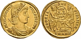 Constantius II, 337-361. Solidus (Gold, 21 mm, 4.38 g, 12 h), Antiochia, 347-355. FL IVL CONSTAN-TIVS PERP AVG Rosette-diademed, draped and cuirassed ...