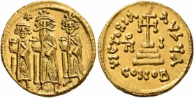 Heraclius, with Heraclius Constantine and Heraclonas, 610-641. Solidus (Gold, 19 mm, 4.47 g, 7 h), Constantinopolis, indictional year I (10) = 636/637...