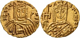 Irene, 797-802. Solidus (Gold, 18 mm, 3.76 g, 6 h), Syracuse, circa 797-798. IRIN AΓOYST Bust of Irene facing, wearing chlamys and crown with pendilia...