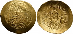 Constantine IX Monomachus, 1042-1055. Histamenon (Gold, 28 mm, 4.48 g, 5 h), Constantinopolis. +IhS XIS RЄX RЄGNANTInm Christ enthroned facing, wearin...