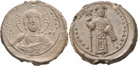 Constantine X Ducas, 1059-1067. Seal (Lead, 35 mm, 34.54 g, 12 h), circa 1059-1065. +ЄΜΜΑ - ΝΟΥΗΛ / IC - XC Bust of Christ Emmanuel facing, with cross...