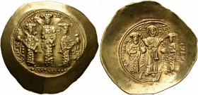 Romanus IV Diogenes, with Eudocia, Michael VII, Constantius, and Andronicus, 1068-1071. Histamenon (Gold, 27 mm, 4.42 g, 7 h), Constantinopolis. KωN m...