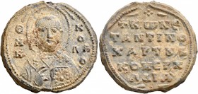 SEALS, Byzantine. Seal (Lead, 27 mm, 14.14 g, 12 h), Constantinus, chartoularios and kommerkiarios of Adra... (Adramyttion?), circa 11th century. O / ...