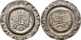 GERMANY. Donauw&#246;rth (k&#246;nigliche M&#252;nzstatte). Heinrich VI , 1190-1197. Bracteat (Silver, 25 mm, 0.78 g). Crowned facing busts of Heinric...