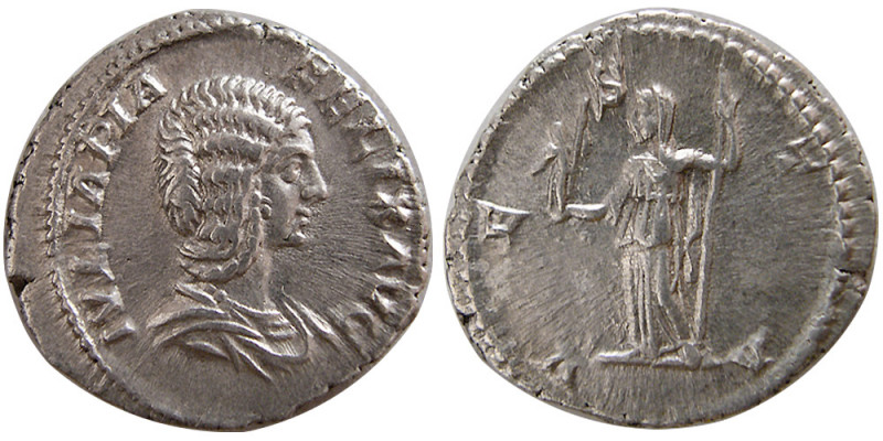 ROMAN EMPIRE. Julia Domna, died 217 AD. AR Denarius (2.61 gm; 19 mm). Struck 211...