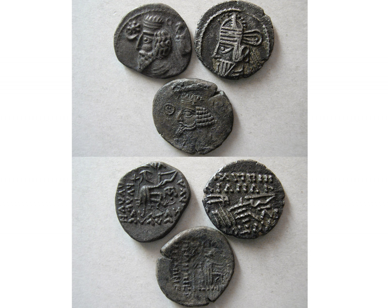 GROUP LOT of 3 Parthian Silver Drachms. Includes 1 Phraatakes, 1 Phraates IV and...