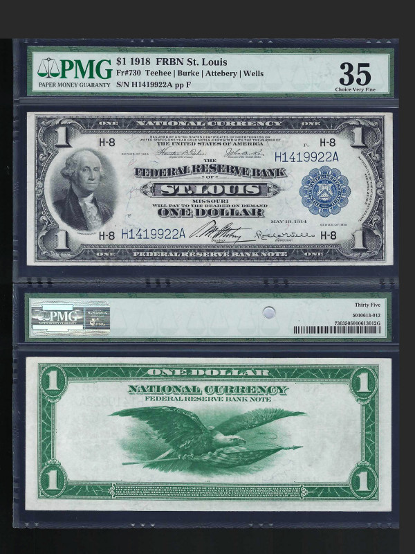 UNITED STATES. 1918 Federal Reserve $1 Bank Note St. Luis. FR # 730. Teehee-Burk...