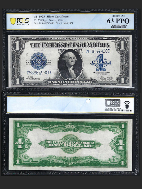 UNITED STATES. 1923 Silver Certificate $ 1 Note. FR # 238. Signature: Woods, Whi...