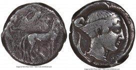 SICILY. Syracuse. Second Democracy (ca. 466-405 BC). AR tetradrachm (23mm, 16.84 gm, 11h). NGC Choice Fine 4/5 - 3/5. Charioteer driving walking quadr...