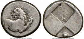 THRACE. Chersonesus. Ca. 4th century BC. AR hemidrachm (13mm). NGC VF. Persic standard, ca. 480-350 BC. Forepart of lion right, head reverted / Quadri...