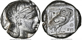 ATTICA. Athens. Ca. 465-455 BC. AR tetradrachm (23mm, 17.19 gm, 8h). NGC AU 4/5 - 4/5. Early transitional issue. Head of Athena right, wearing crested...