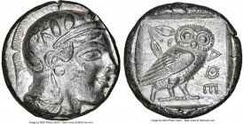 ATTICA. Athens. Ca. 455-440 BC. AR tetradrachm (24mm, 17.18 gm, 10h). NGC Choice XF 4/5 - 4/5. Early transitional issue. Head of Athena right, wearing...