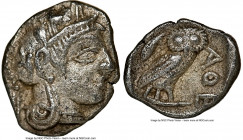 ATTICA. Athens. Ca. 454-404 BC. AR obol (9mm, 0.67 gm, 9h). NGC AU 5/5 - 3/5. Head of Athena right, wearing crested Attic helmet ornamented with three...