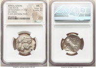 ATTICA. Athens. Ca. 440-404 BC. AR tetradrachm (25mm, 17.17 gm, 11h). NGC MS 5/5 - 4/5. Mid-mass coinage issue. Head of Athena right, wearing earring,...