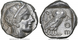 ATTICA. Athens. Ca. 440-404 BC. AR tetradrachm (24mm, 17.09 gm, 1h). NGC AU 5/5 - 4/5. Mid-mass coinage issue. Head of Athena right, wearing earring, ...