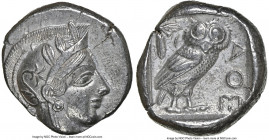 ATTICA. Athens. Ca. 440-404 BC. AR tetradrachm (24mm, 17.22 gm, 6h). NGC AU 4/5 - 4/5. Mid-mass coinage issue. Head of Athena right, wearing earring, ...