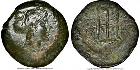 MYSIA. Cyzicus. Ca. 3rd century BC. AE (29mm, 1h). NGC XF. Head of Kore Soteira right, wearing saccos / K-Y / Ξ, tripod; ΠAΘ monogram. Cf. SNG France ...