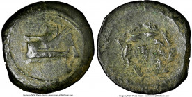 MYSIA. Cyzicus. Ca. 3rd century BC. AE (29mm, 12h). NGC Choice VF, overstruck. Prow to right; overstruck on Kore Sotiera head right, wearing saccos / ...