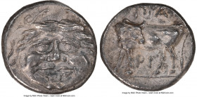 MYSIA. Parium. Ca. 4th century BC. AR hemidrachm (13mm, 2.29 gm, 10h). NGC Choice AU 5/5 - 3/5. Head of Gorgoneion facing, tongue protruding below upp...