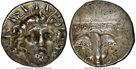 CARIAN ISLANDS. Rhodes. Ca. 125-88 BC. AR hemidrachm (13mm, 12h). NGC XF, brushed. Plinthophoric standard, Thrasymenes, magistrate. Radiate head of He...