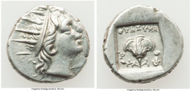 CARIAN ISLANDS. Rhodes. Ca. 88-84 BC. AR drachm (14mm, 2.87 gm, 12h). Choice VF. Plinthophoric standard, Thrasymedes, magistrate. Radiate head of Heli...