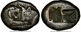LYDIAN KINGDOM. Croesus (561-546 BC). AR half-stater or siglos (15mm). NGC VF. Sardes mint. Confronted foreparts of lion facing right and bull facing ...