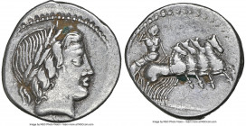 C. Gargilius, Ogulnius, and M. Vergilius (ca. 86 BC). AR denarius (18mm, 3.83 gm, 6h). NGC Choice VF 5/5 - 3/5. Rome. Laureate head of Apollo right; t...