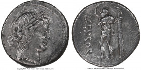 L. Marcius Censorinus (82 BC). AR denarius (16mm, 2h). NGC Choice VF, brushed. Rome. Laureate head of Apollo right / L•CENSOR, satyr Marsyas walking l...