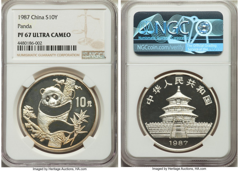 People's Republic silver Proof Panda 10 Yuan 1987 PR67 Ultra Cameo NGC, KM167, P...