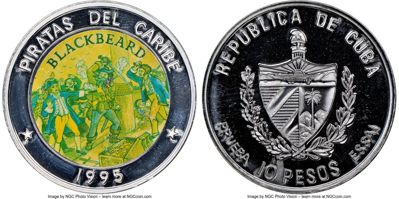 Republic aluminum Colorized Proof Pattern "Blackbeard" 10 Pesos 1995 PR67 Ultra ...