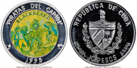 Republic aluminum Colorized Proof Pattern "Blackbeard" 10 Pesos 1995 PR67 Ultra Cameo NGC, KM-XPn95. Plain edge. Pirates of the Caribbean Series. Ex. ...