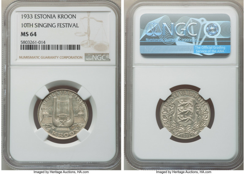 Republic Kroon 1933 MS64 NGC, KM14. 10th National song festival. 

HID09801242...