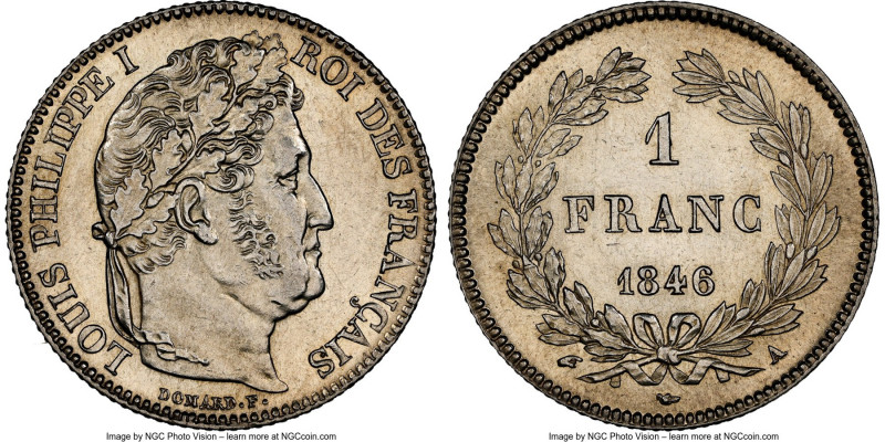 Louis Philippe I Franc 1846-A MS63 NGC, Paris mint, KM748.1. Full bold strike, s...