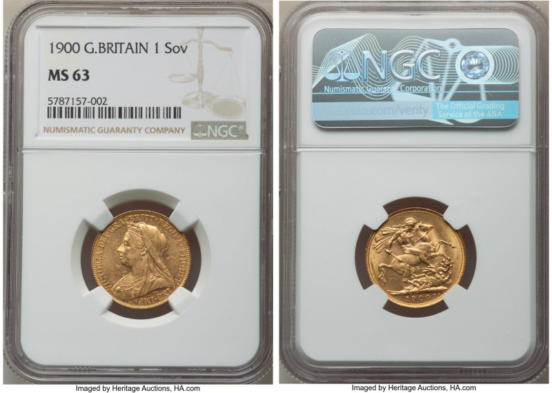 Victoria gold Sovereign 1900 MS63 NGC, KM785, S-3874. Semi-Prooflike obverse fie...