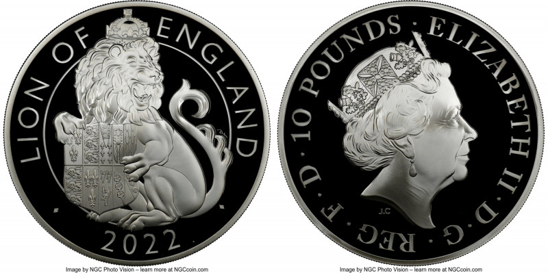 Elizabeth II silver Proof "Lion of England" 10 Pounds (5oz) PR70 Ultra Cameo NGC...