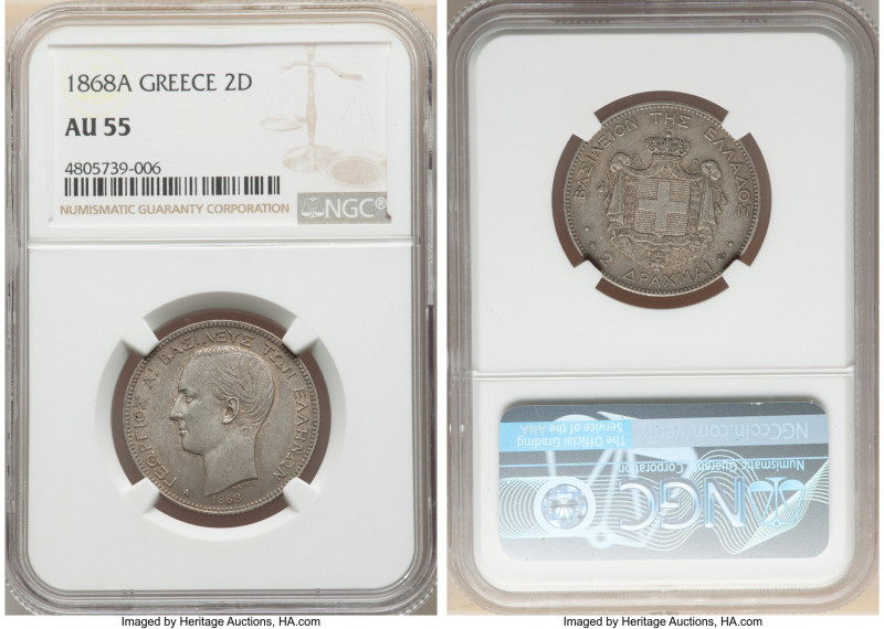 George I 2 Drachmai 1868-A AU55 NGC, Paris mint, KM39. 

HID09801242017

© 2...