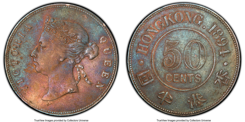 British Colony. Victoria 50 Cents 1894 VF Details (Chop Mark) PCGS, London mint,...