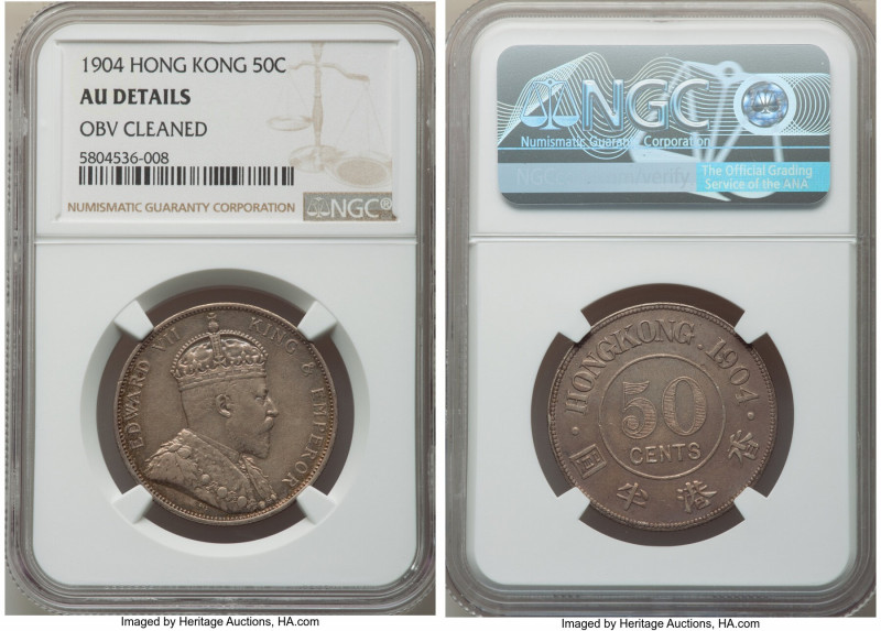 British Colony. Edward VII 50 Cents 1904 AU Details (Obverse Cleaned) NGC, Londo...