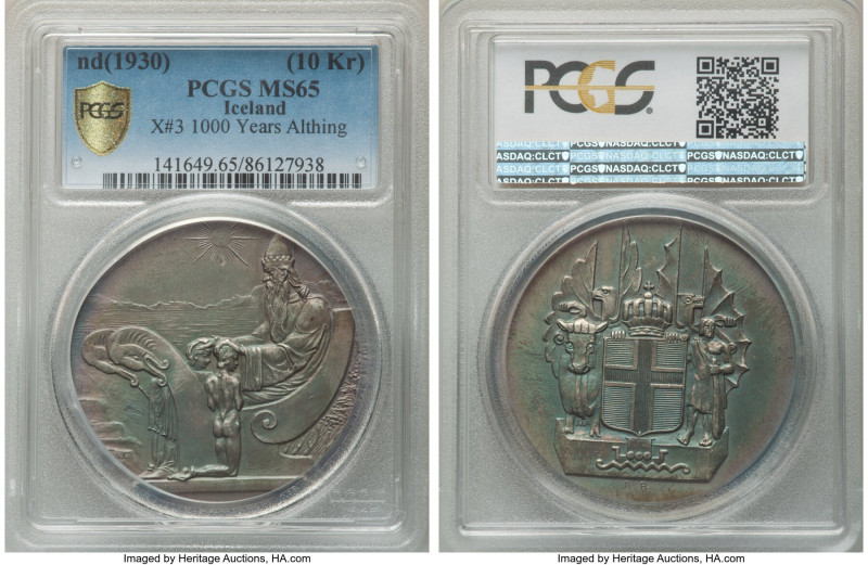 Republic "Althing Millenium" 10 Kronur ND (1930) MS65 PCGS, Muldenhutten mint, K...