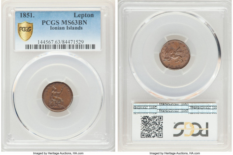 Republic Lepton 1851. MS63 Brown PCGS, Heaton mint, KM34. Well struck example wi...