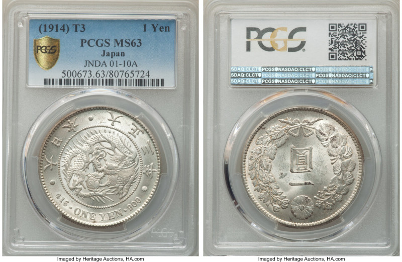 Taisho Yen Year 3 (1914) MS63 PCGS, KM-Y38, JNDA 01-10A. A satin brilliant repre...