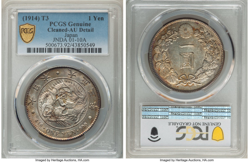 Taisho Pair of Certified Yen Year 3 (1914) AU Details (Cleaned) PCGS, KM-Y38, JN...