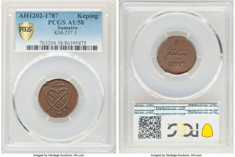 Sumatra. East India Company Keping AH 1202 (1787) AU58 PCGS, Soho mint, KM-257.1...