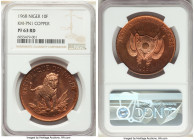 Republic copper Pattern 10 Francs 1968 PR63 Red NGC, KM-Pn1. Shimmering proof and attractive design, noted few carbon spots mentioned for accuracy. 
...