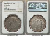 Joseph Napoleon "De Vellon" 20 Reales 1809 M-AI AU53 NGC, Madrid mint, KM551.2. Nicely executed strike sheathed in peach, orange, gray and brown tone....