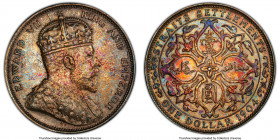 British Colony. Edward VII Dollar 1904-B AU Details (Cleaned) PCGS, Bombay mint, KM25, Prid-4. Showing a colorful re-toning to the well-defined periph...