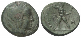 Bruttium. Petelia.

 Bronze. Ca. 204 - 89 v. Chr.
Vs: Kopf der Demeter mit Schleier und Ährenkranz rechts.
Rs: Zeus mit erhobenem Blitzbündel und ...