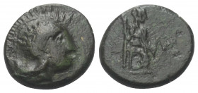 Sizilien. Ata.

 Bronze. Ca. 340 - 330 v. Chr.
Vs: ATA. Kopf der Athena mit Helm rechts.
Rs: Weibliche Figur mit langem Chiton, Szepter und Bogen ...
