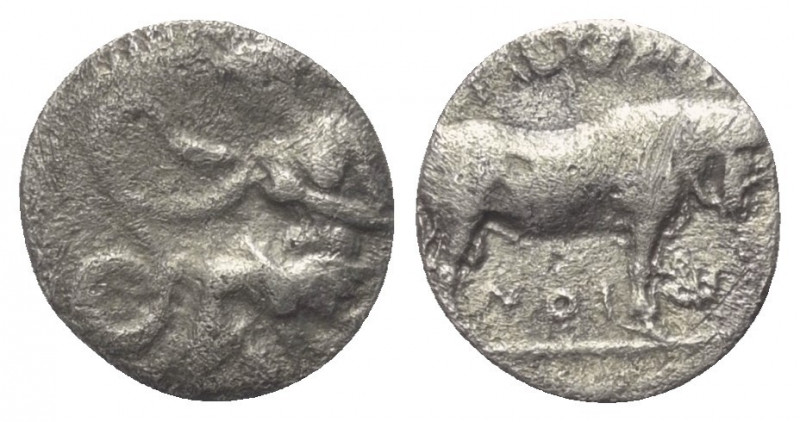 Sizilien. Selinous.

 Litra (Silber). Ca. 410 v. Chr.
Vs: Nymphe eine Schlang...