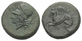 Sizilien. Syrakus.

 Bronze. Ca. 375 - 344 v. Chr.
Vs: Kopf der Athena mit korinthischem Helm links.
Rs: Hippocamp nach links.

17 mm. 5,82 g. ...